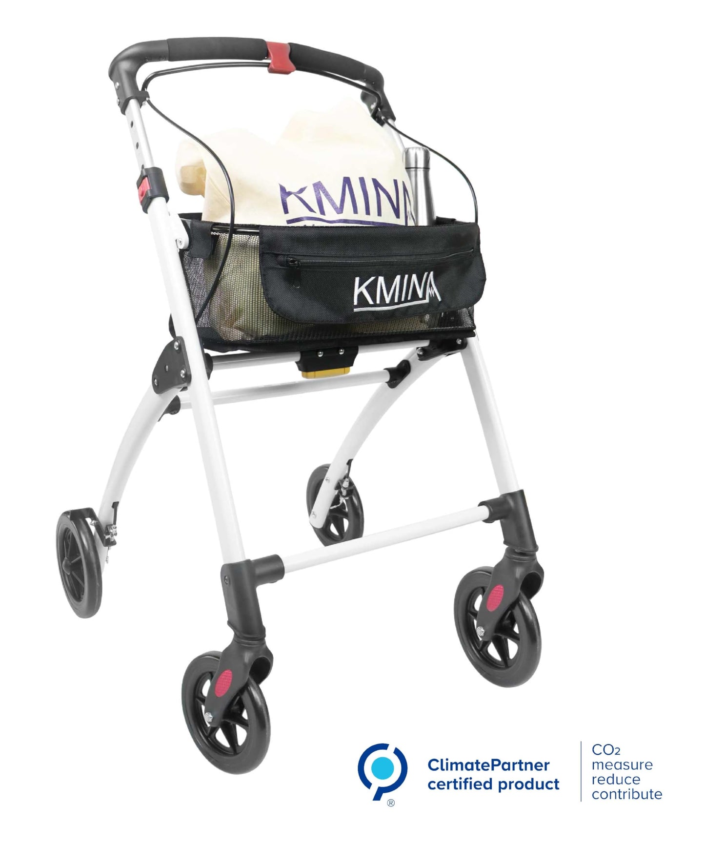 KMINA PRO Rollator, schmal & faltbar für Senioren, Indoor, mit Tablett, kompakt & leicht, Schwarz