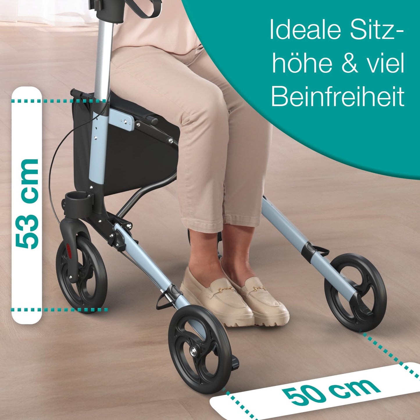 ELONEO Rollator faltbar & leicht mit Sitz, Aluminium Leichtgewicht, 8-fach höhenverstellbar, 3-fach faltbar, Tasche & Schirmhalter, Anthrazit