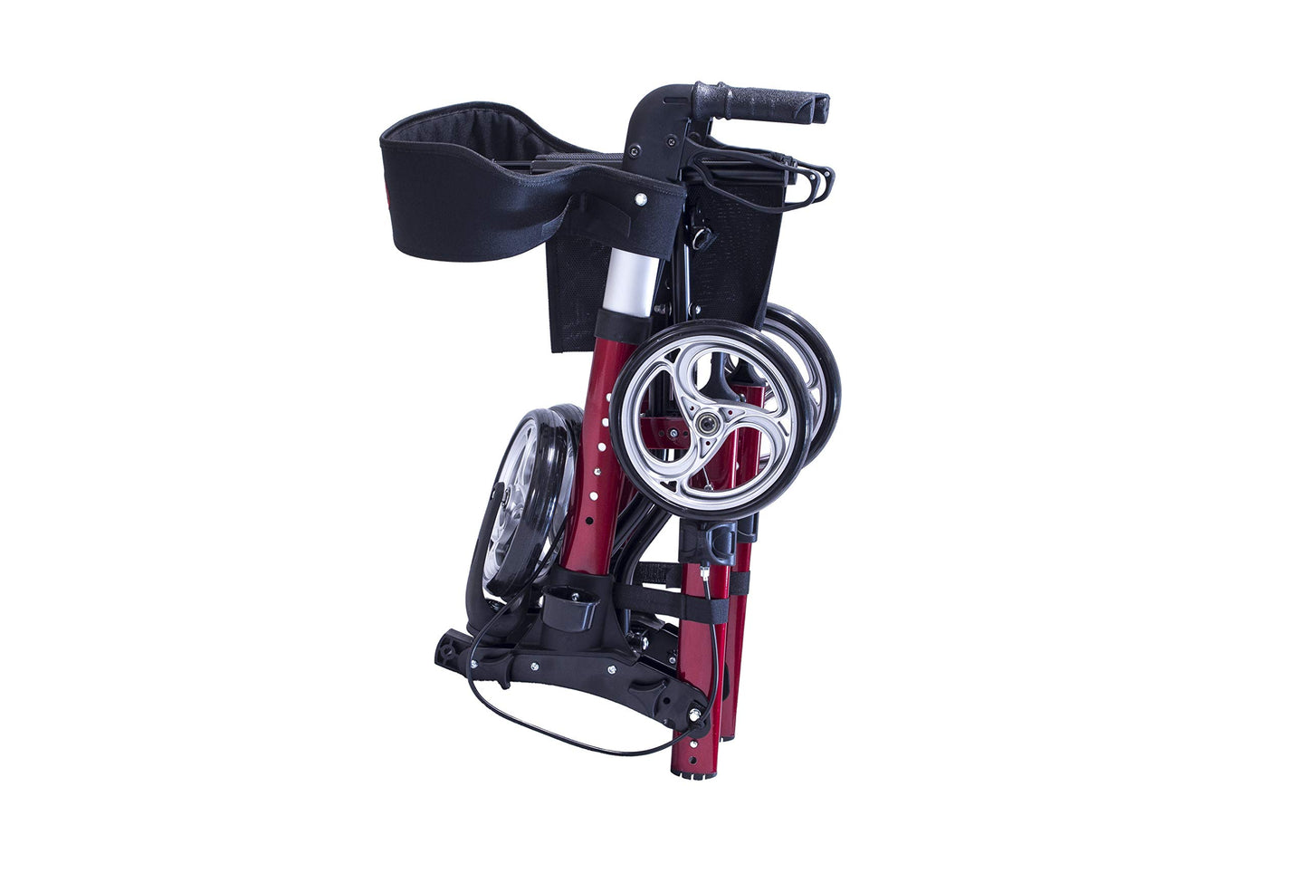 FabaCare Premium Alu-Rollator, leicht & 3-fach faltbar, höhenverstellbar, Vollausstattung für Reise & Flug, Rot