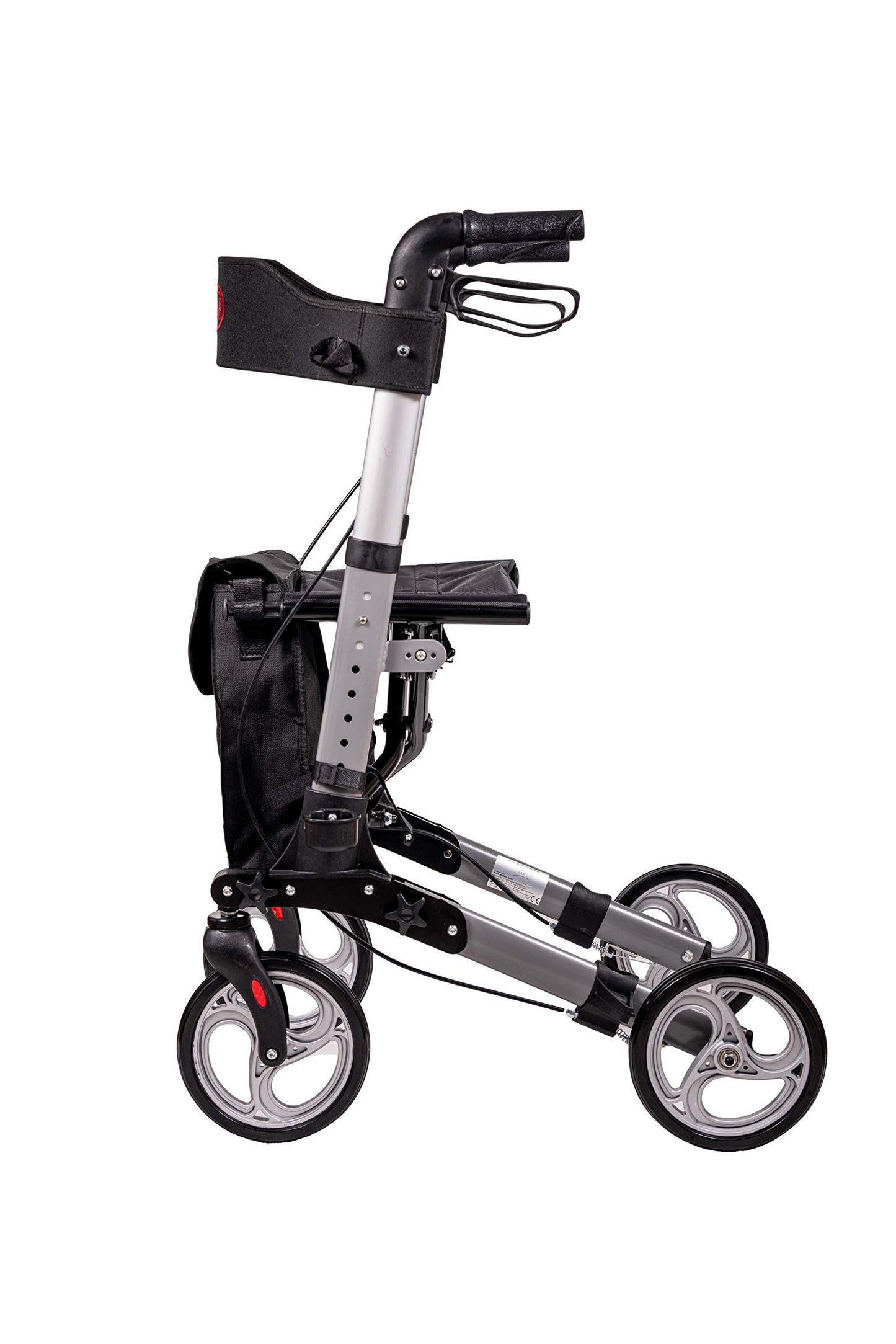 Antar 14949 Premium Aluminium-Rollator, leicht & 3-fach faltbar, höhenverstellbar, mit Gurt & Stockhalter, ideal für Reise, Silber