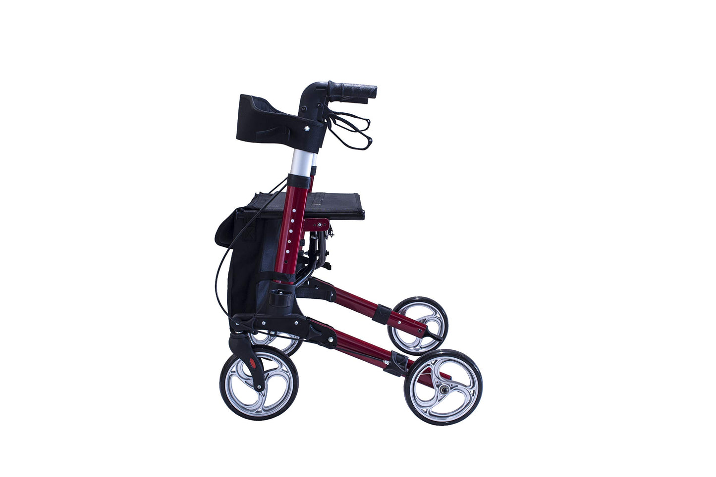 FabaCare Premium Alu-Rollator, leicht & 3-fach faltbar, höhenverstellbar, Vollausstattung für Reise & Flug, Rot