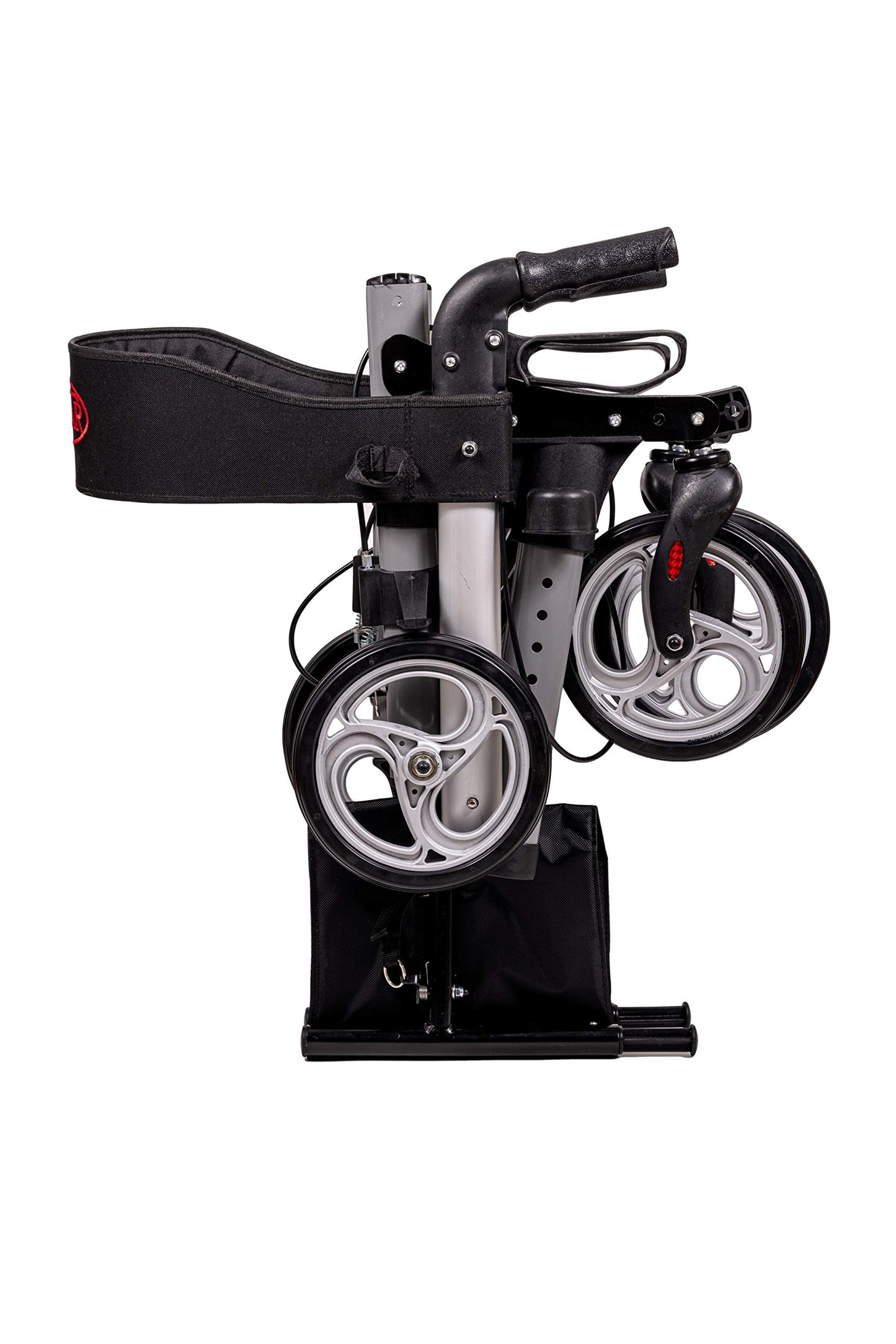 Antar 14949 Premium Aluminium-Rollator, leicht & 3-fach faltbar, höhenverstellbar, mit Gurt & Stockhalter, ideal für Reise, Silber