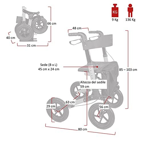 Antar Reise-Rollator mit Luftbereifung, mehrfach faltbar & leicht für Transport, Modell AT51036