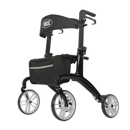 VOCIC Carbon Rollator, faltbar & superleicht (6,4kg) mit Sitz, Rückengurt & Netztasche, Indoor/Outdoor für Senioren, Schwarz