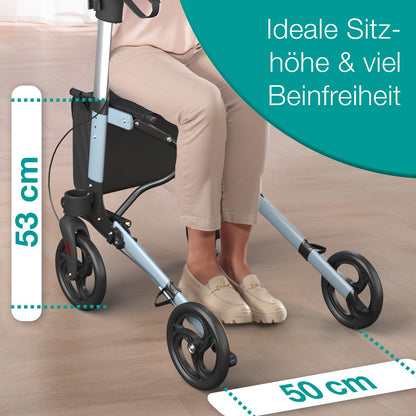 ELONEO Rollator faltbar & leicht mit Sitz, Aluminium Leichtgewicht, 8-fach höhenverstellbar, 3-fach faltbar, Tasche & Schirmhalter, Anthrazit