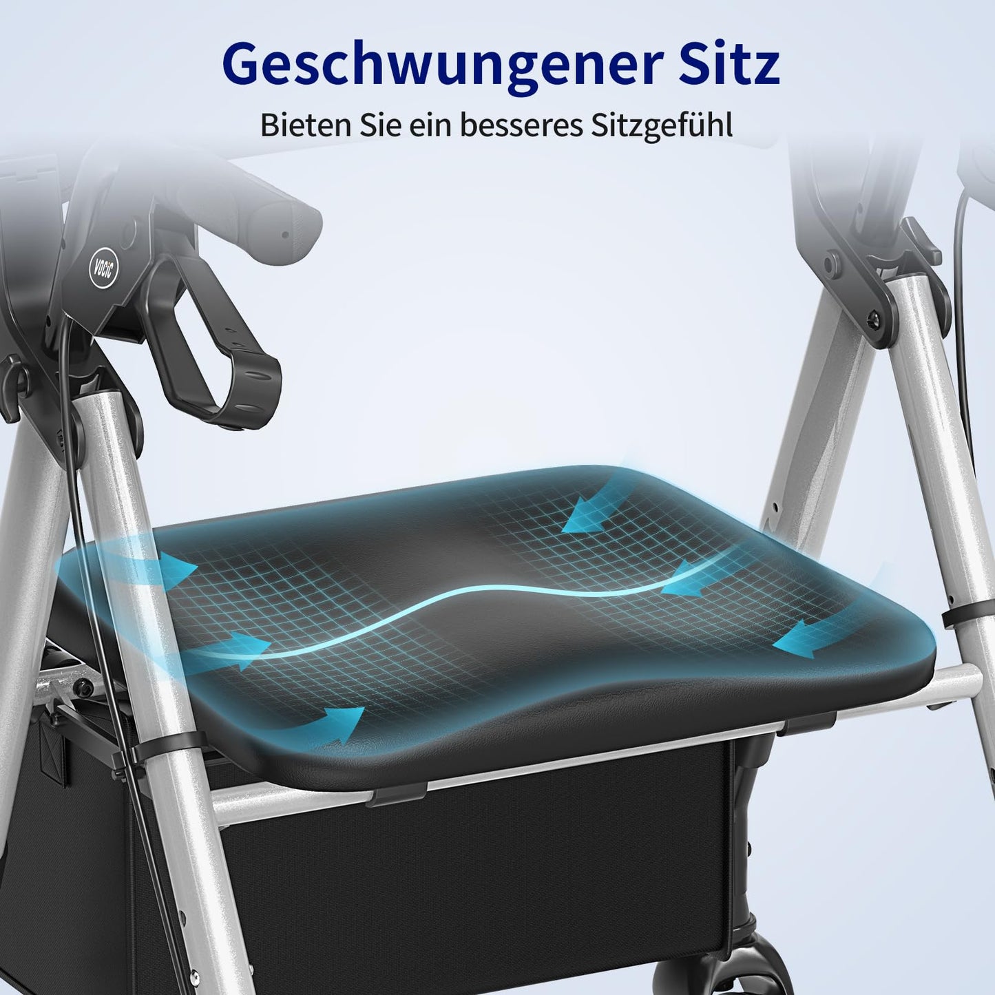 VOCIC Rollator faltbar, leicht & schmal, 20 cm Reifen, höhenverstellbarer Sitz & Griff, Sternensilber