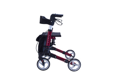 FabaCare Premium Alu-Rollator, leicht & 3-fach faltbar, höhenverstellbar, Vollausstattung für Reise & Flug, Rot