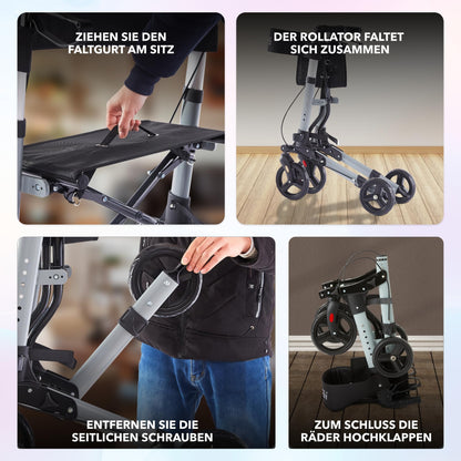 Arebos Leichtgewicht Rollator Aluminium, faltbar & 6-fach höhenverstellbar, mit Stockhalter & Tasche, Schwarz