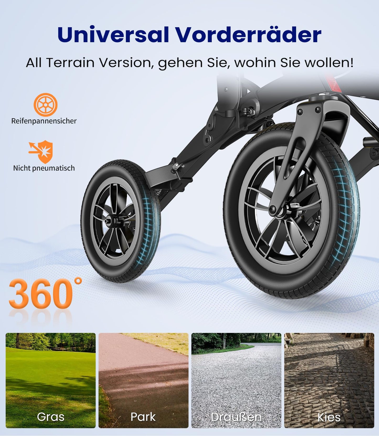 VOCIC Rollator faltbar, leicht mit Sitz, Outdoor Gummi-Bereifung, Aluminium, höhenverstellbar, Schwarz